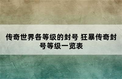 传奇世界各等级的封号 狂暴传奇封号等级一览表